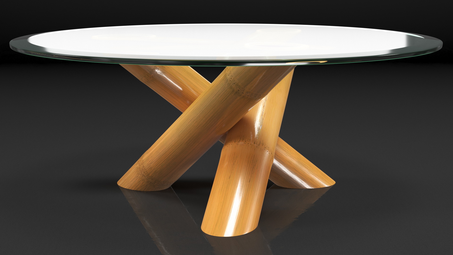 3D model Round Bamboo Coffee Table with Glass Top