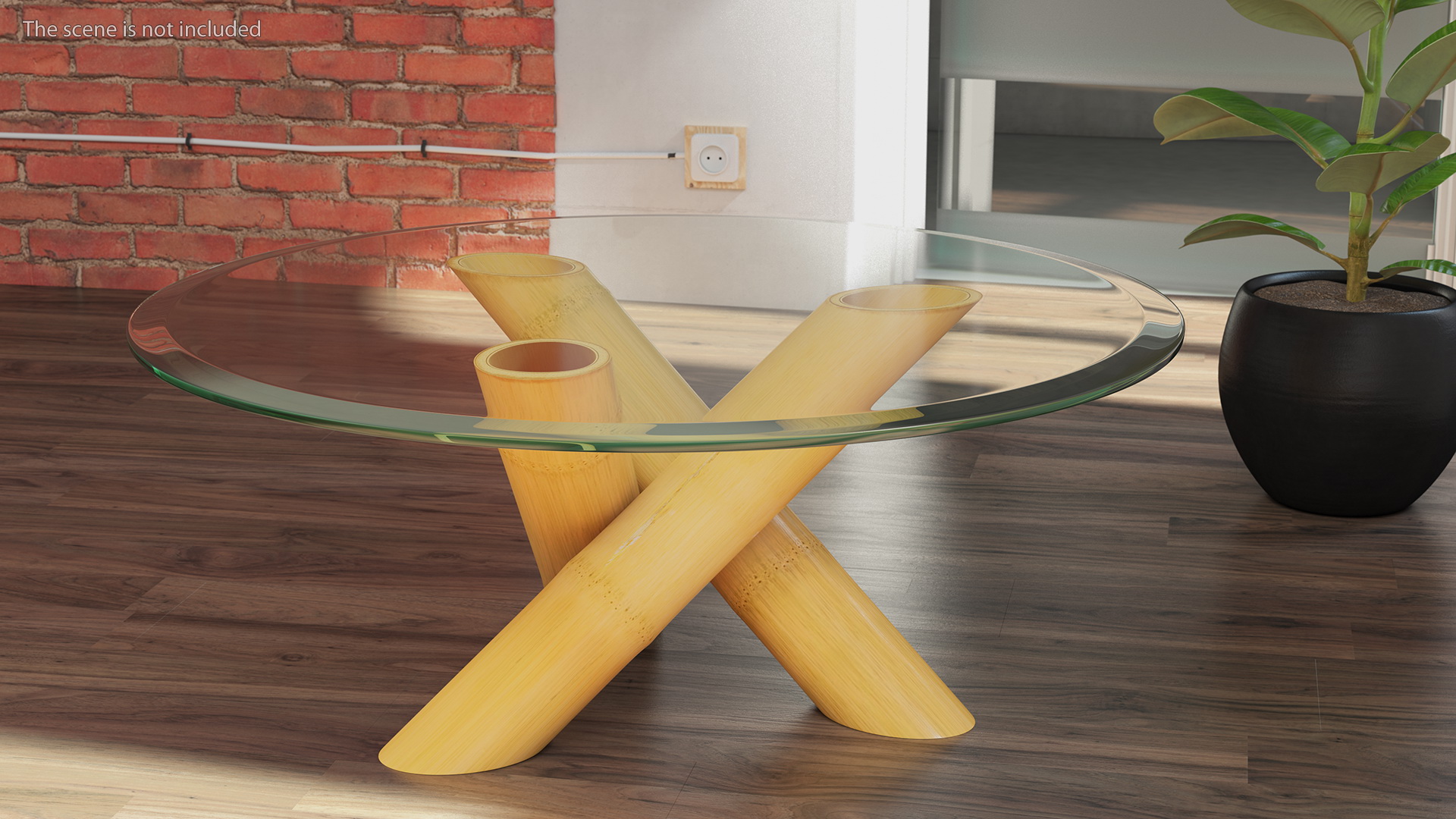3D model Round Bamboo Coffee Table with Glass Top