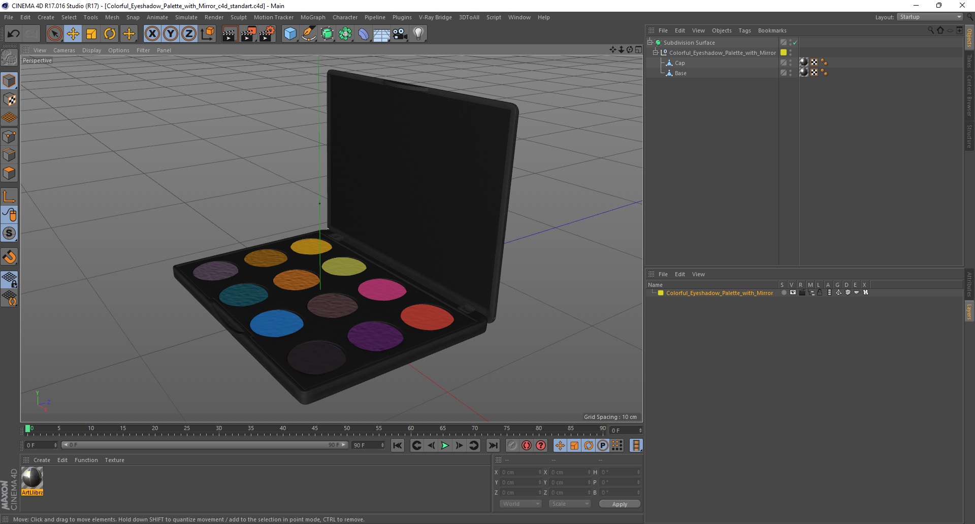 3D Colorful Eyeshadow Palette with Mirror model