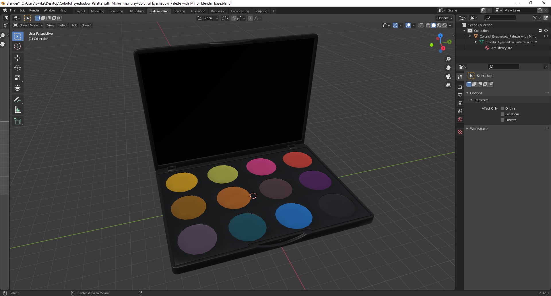 3D Colorful Eyeshadow Palette with Mirror model