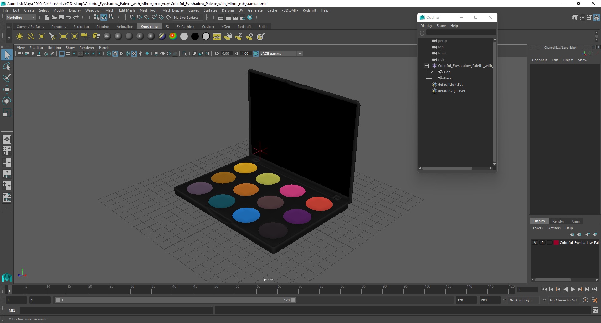 3D Colorful Eyeshadow Palette with Mirror model