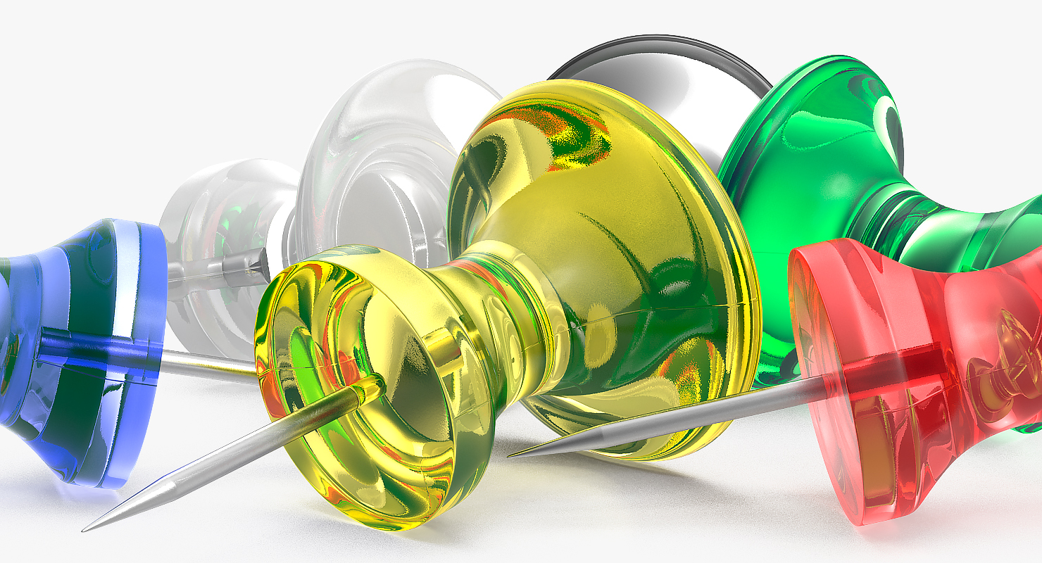 Transparent Colored Push Pins 3D model