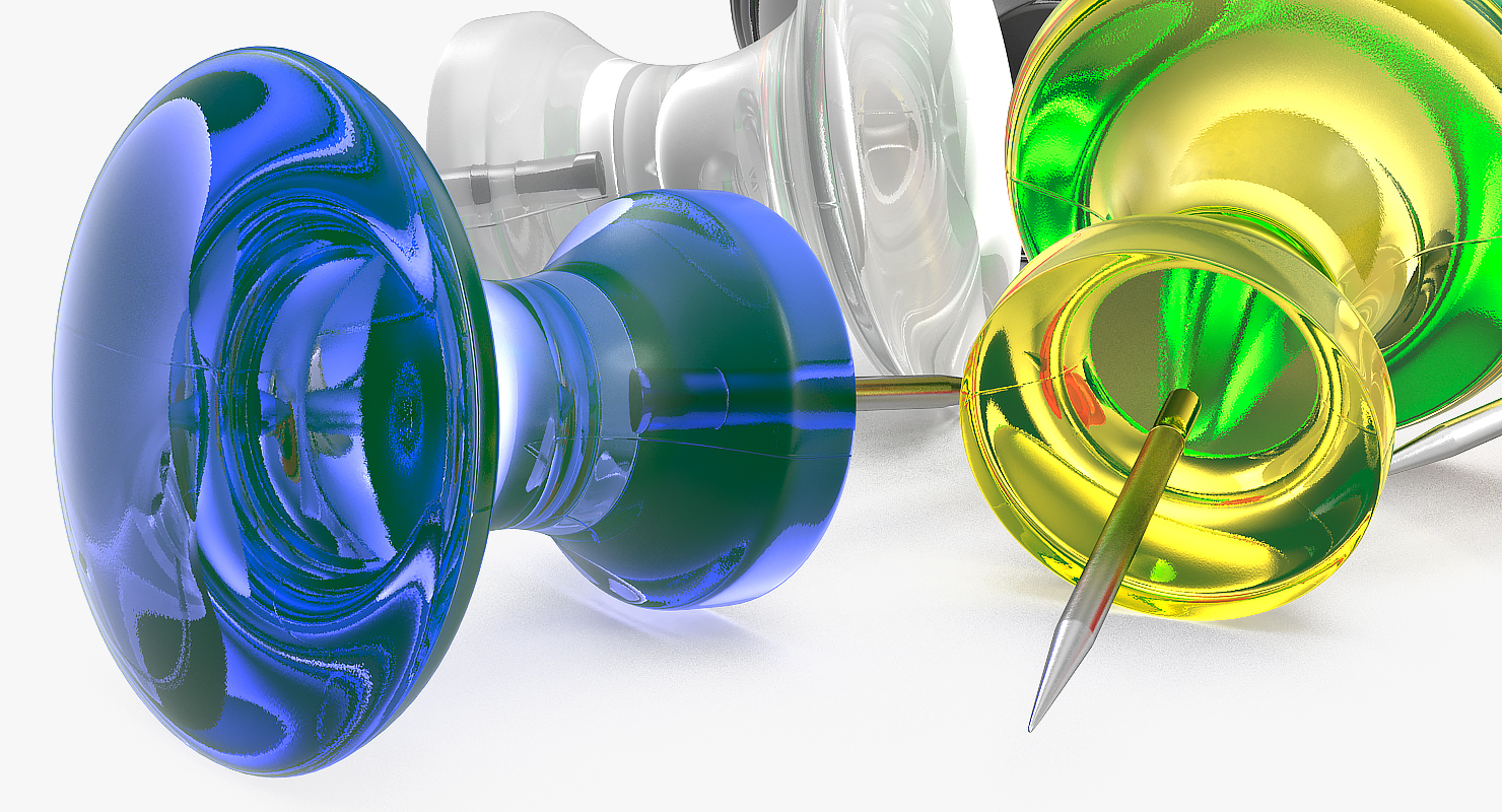 Transparent Colored Push Pins 3D model