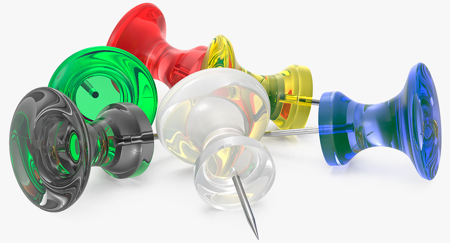 Transparent Colored Push Pins 3D model