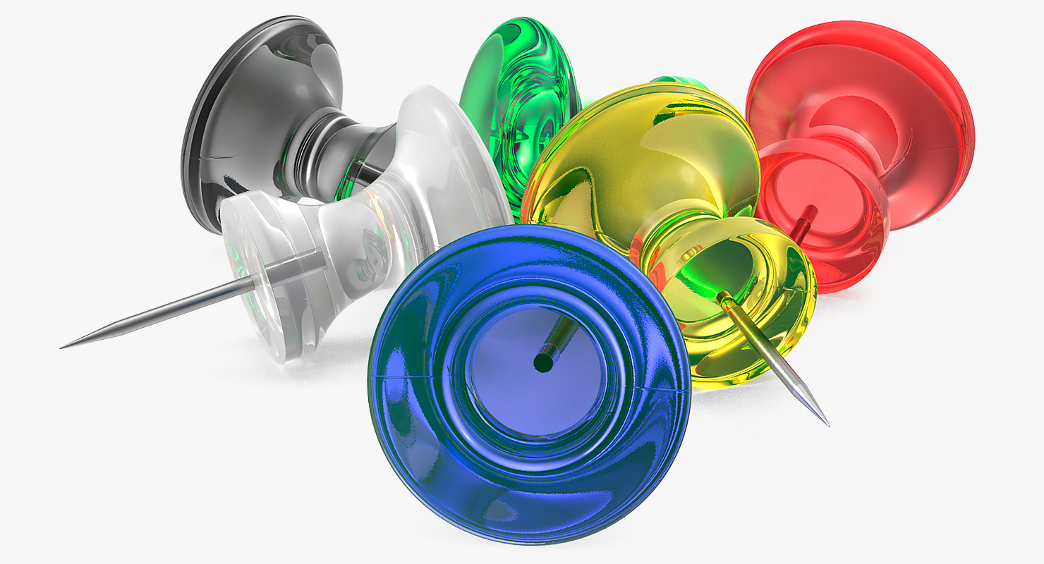 Transparent Colored Push Pins 3D model