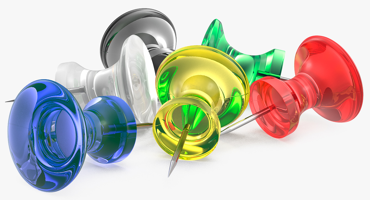 Transparent Colored Push Pins 3D model