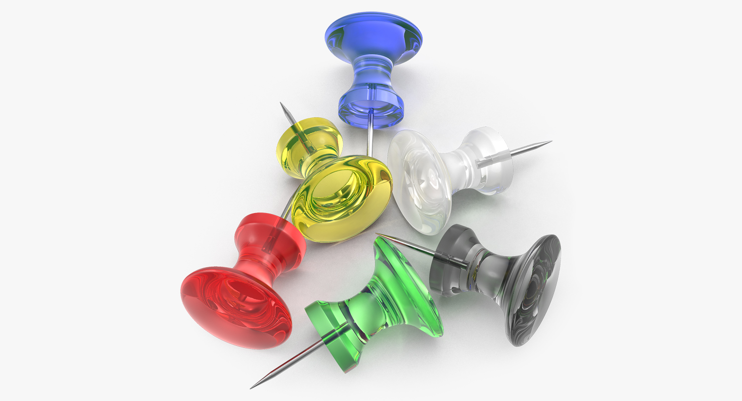 Transparent Colored Push Pins 3D model
