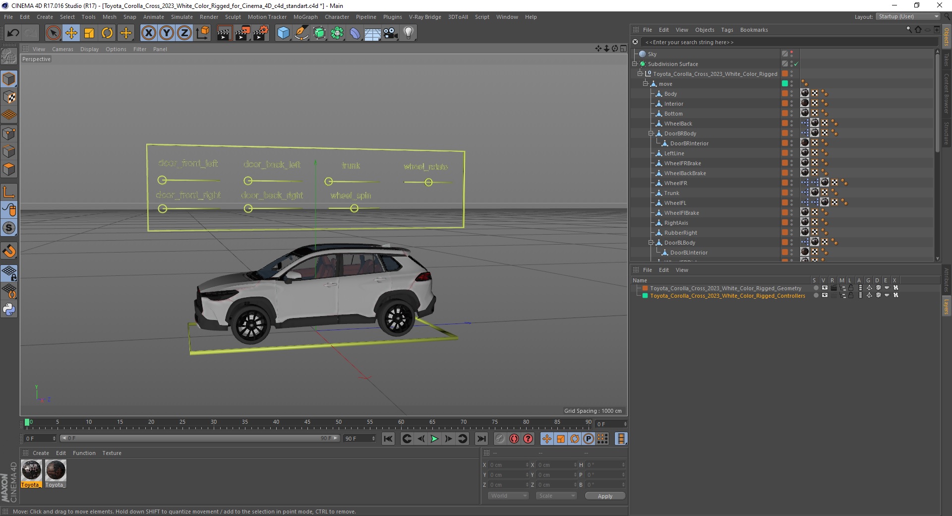 3D Toyota Corolla Cross 2023 White Color Rigged for Cinema 4D model