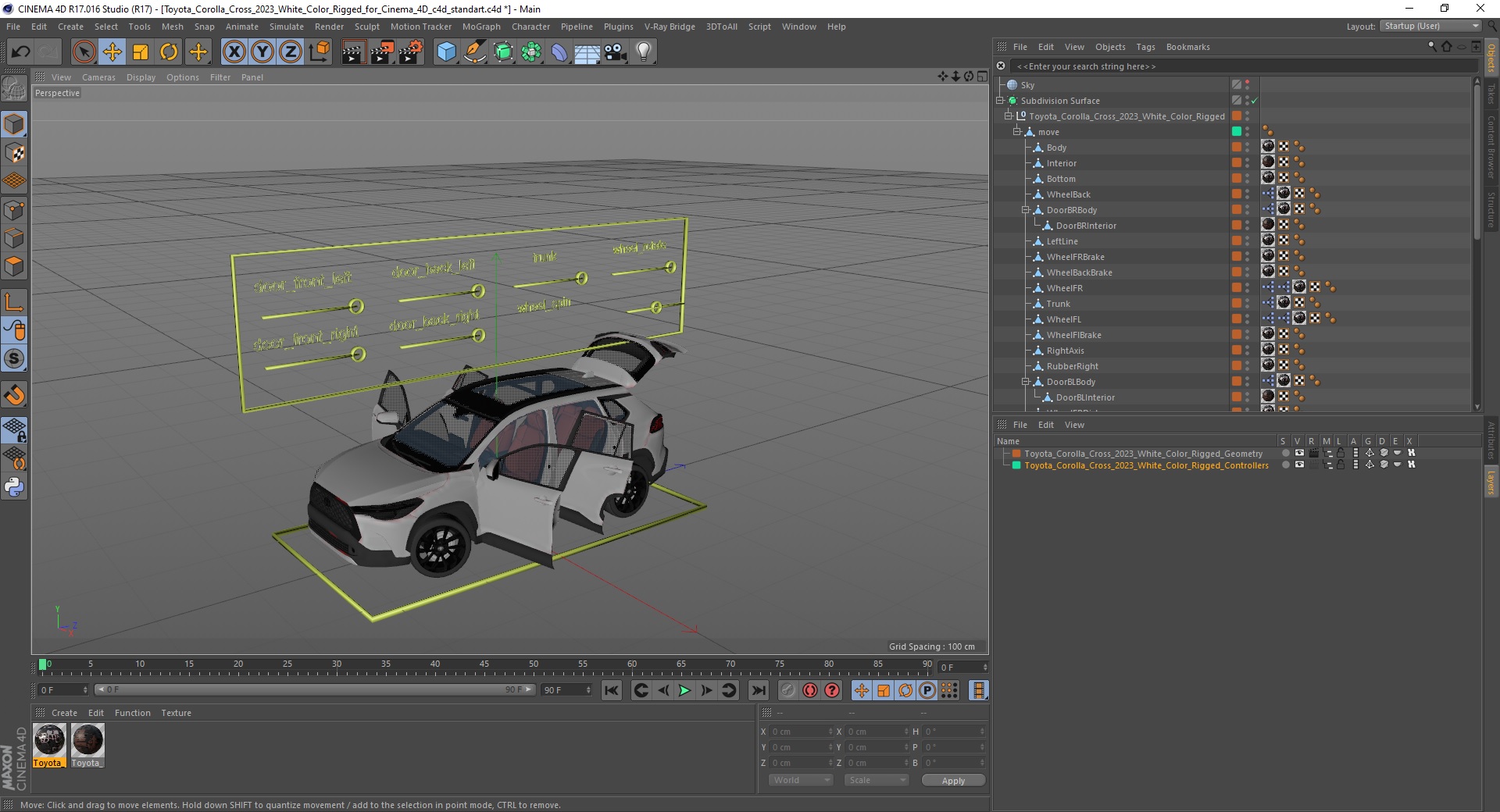 3D Toyota Corolla Cross 2023 White Color Rigged for Cinema 4D model