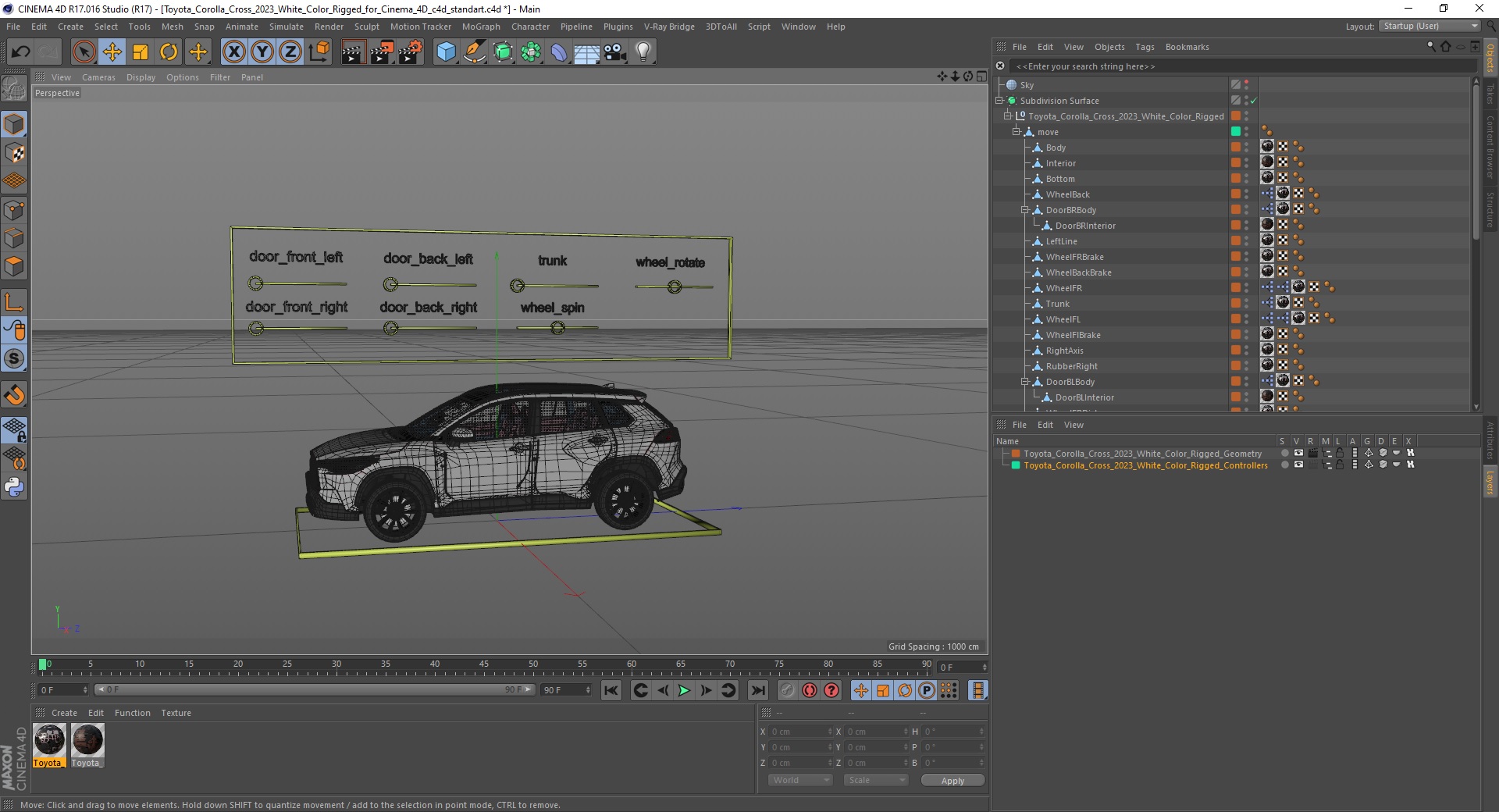 3D Toyota Corolla Cross 2023 White Color Rigged for Cinema 4D model