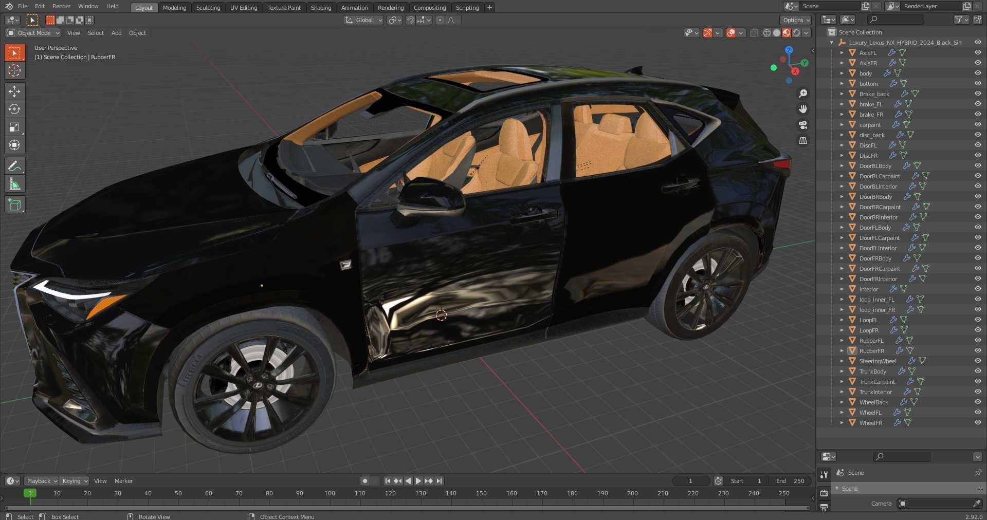 Luxury Lexus NX HYBRID 2024 Black Simple Interior 3D model
