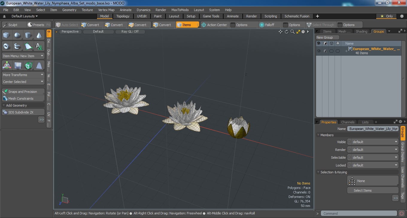 3D European White Water Lily Nymphaea Alba Set model