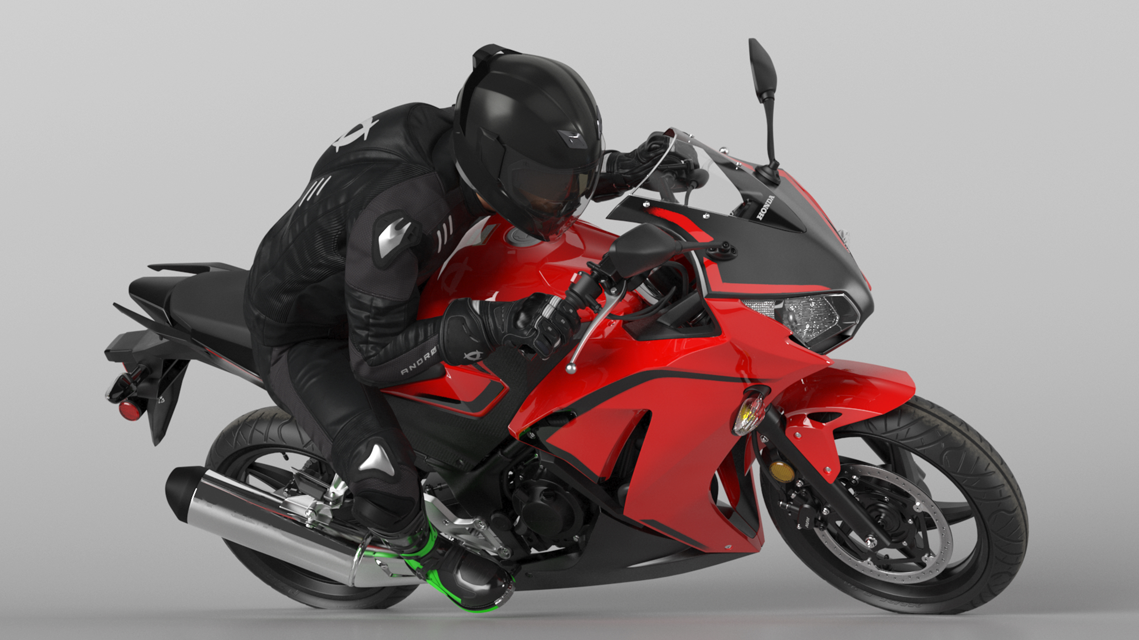 3D Racing Motorcycle with Rider Turning