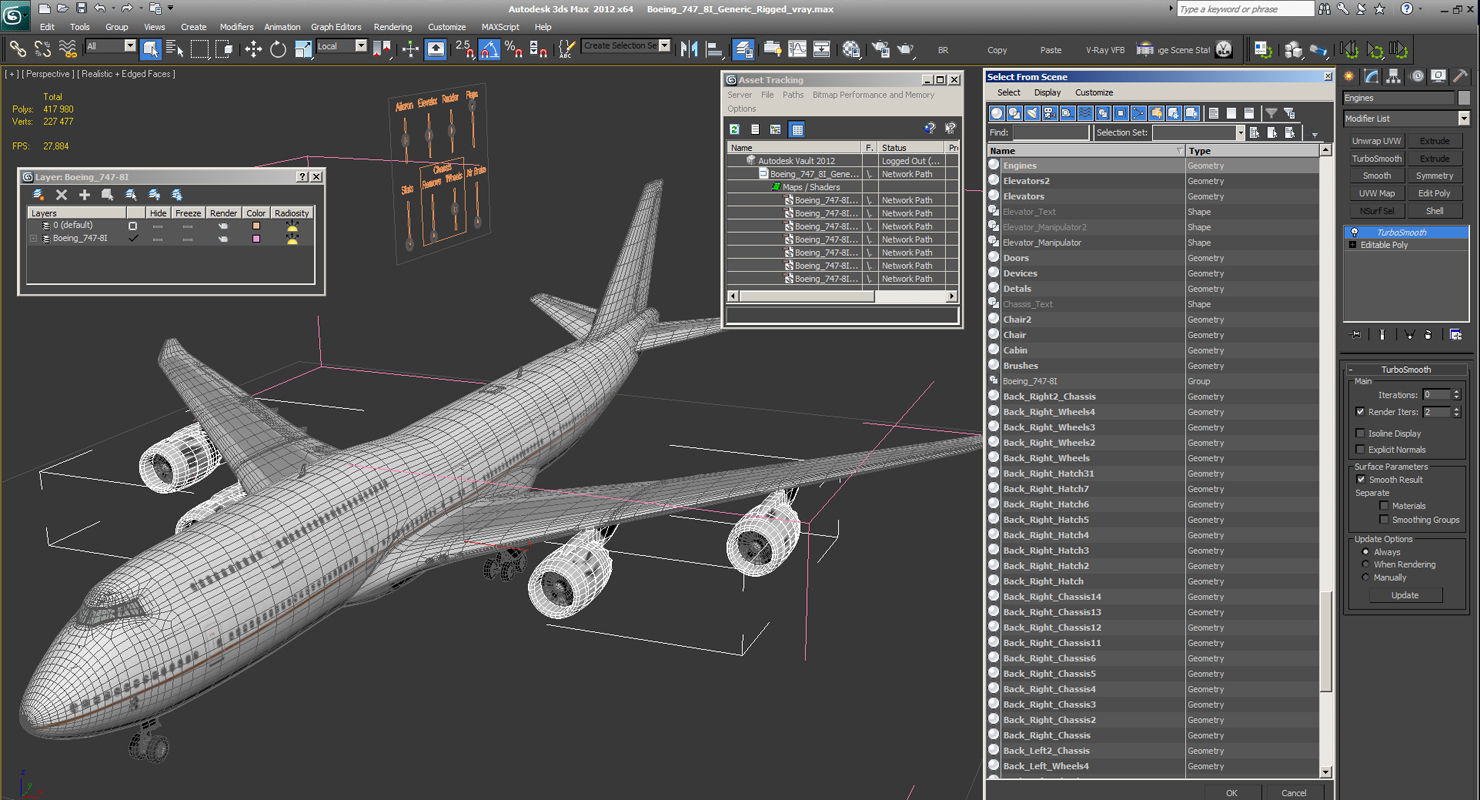 3D Boeing 747 8I Generic Rigged model