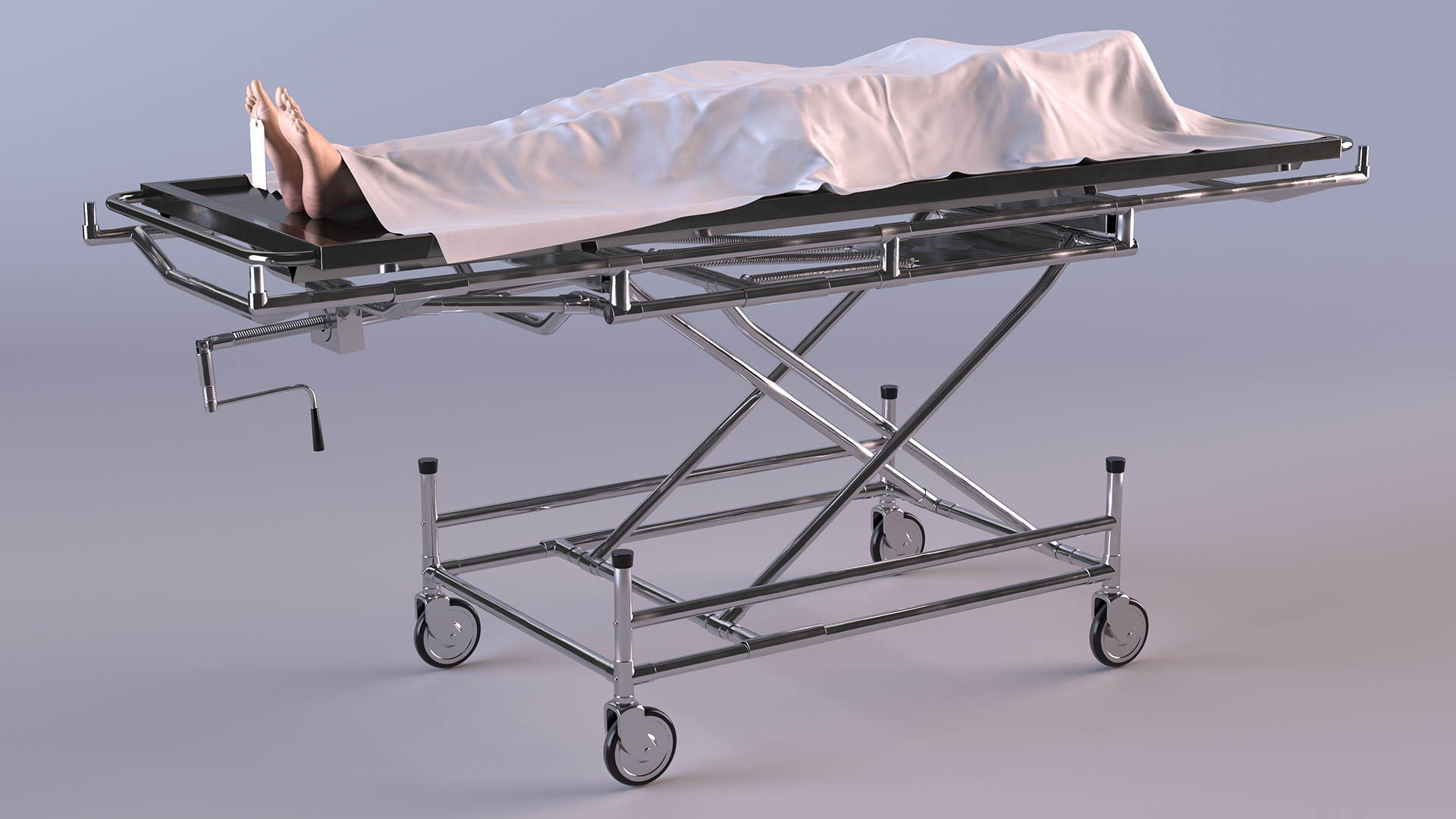 3D Morgue Gurney with Female Corpse and Tray