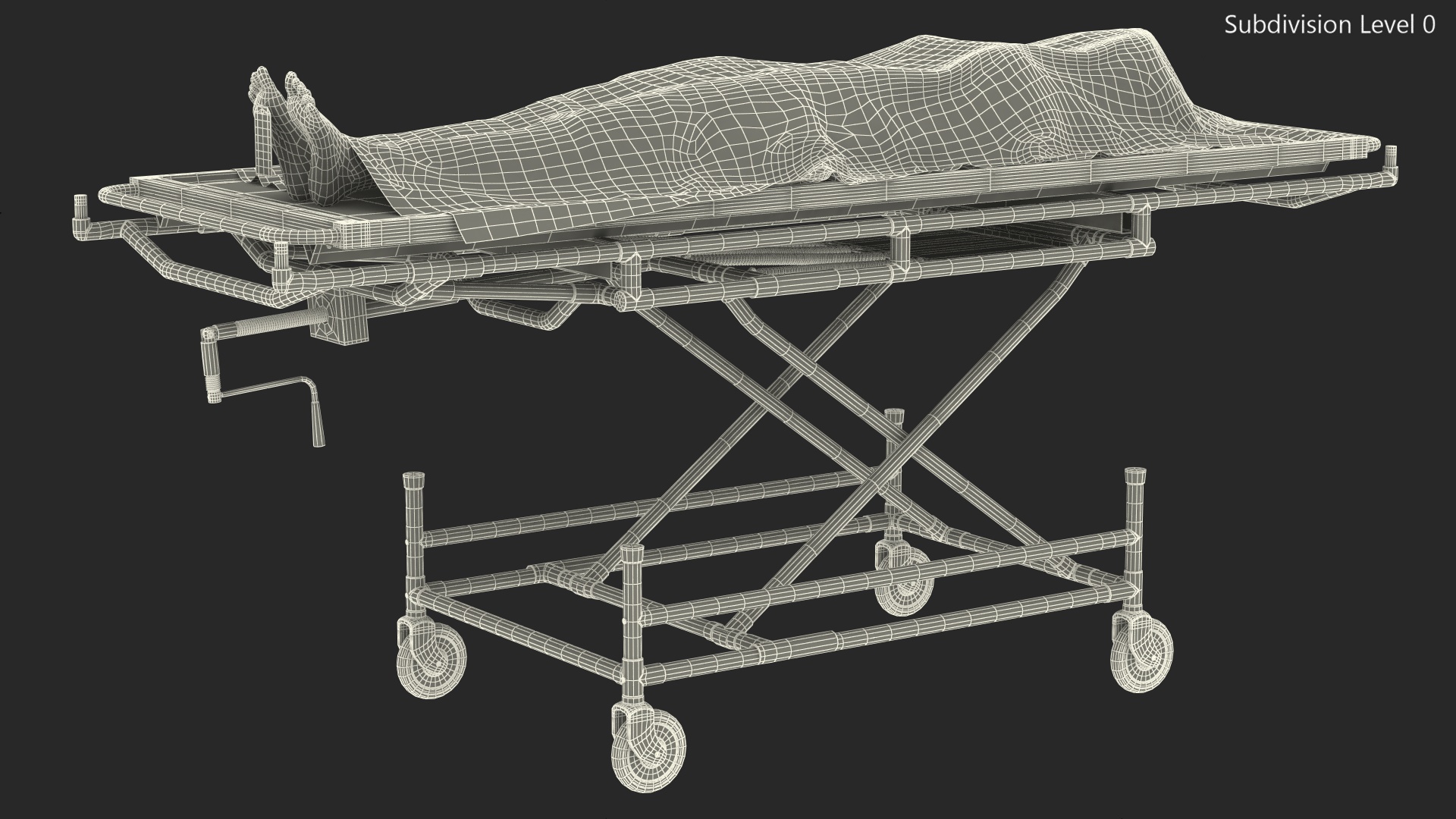 3D Morgue Gurney with Female Corpse and Tray