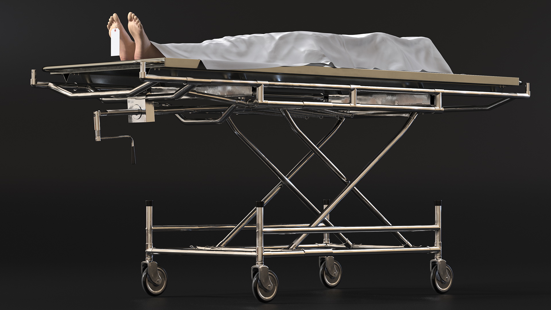 3D Morgue Gurney with Female Corpse and Tray
