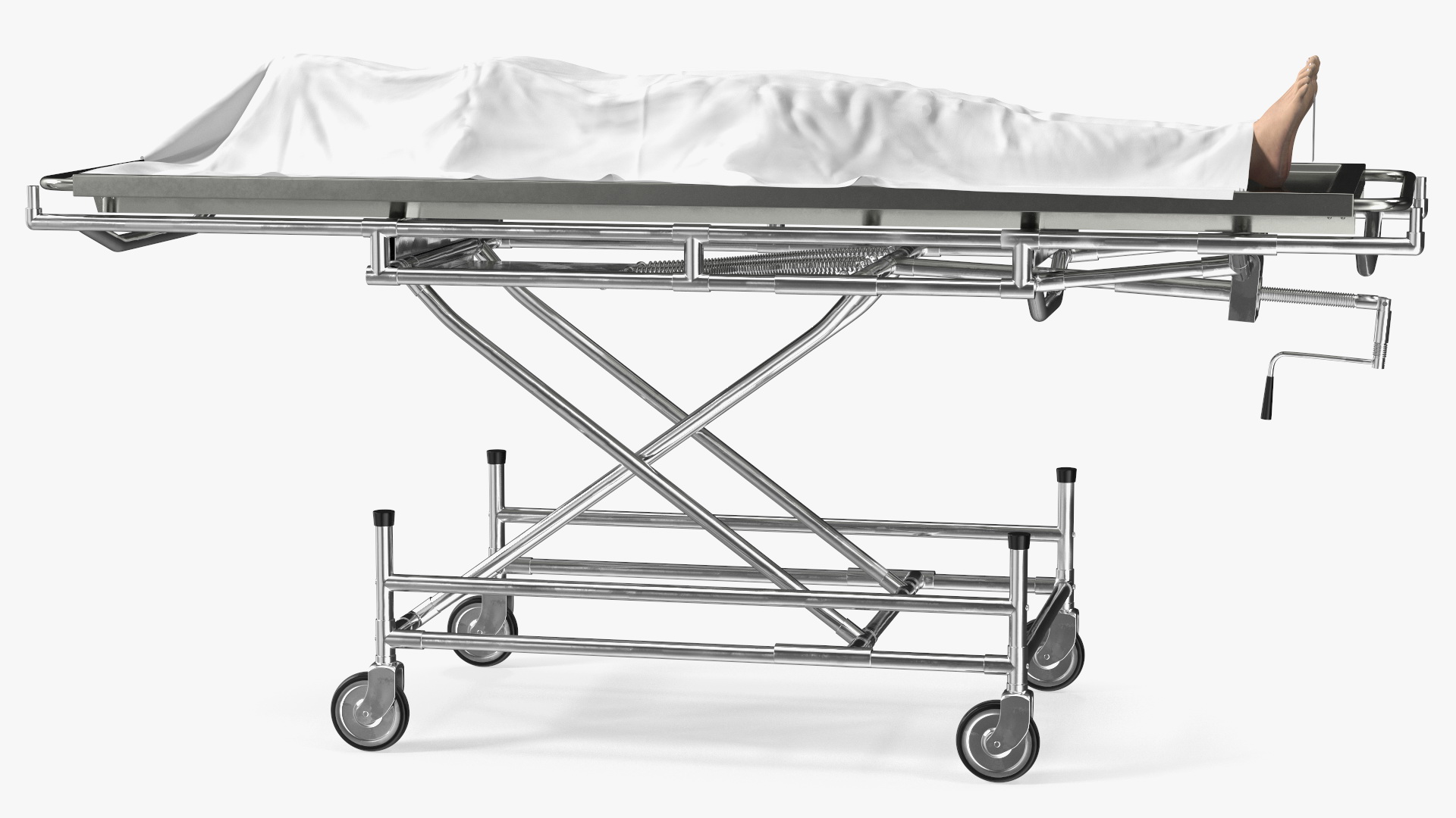 3D Morgue Gurney with Female Corpse and Tray