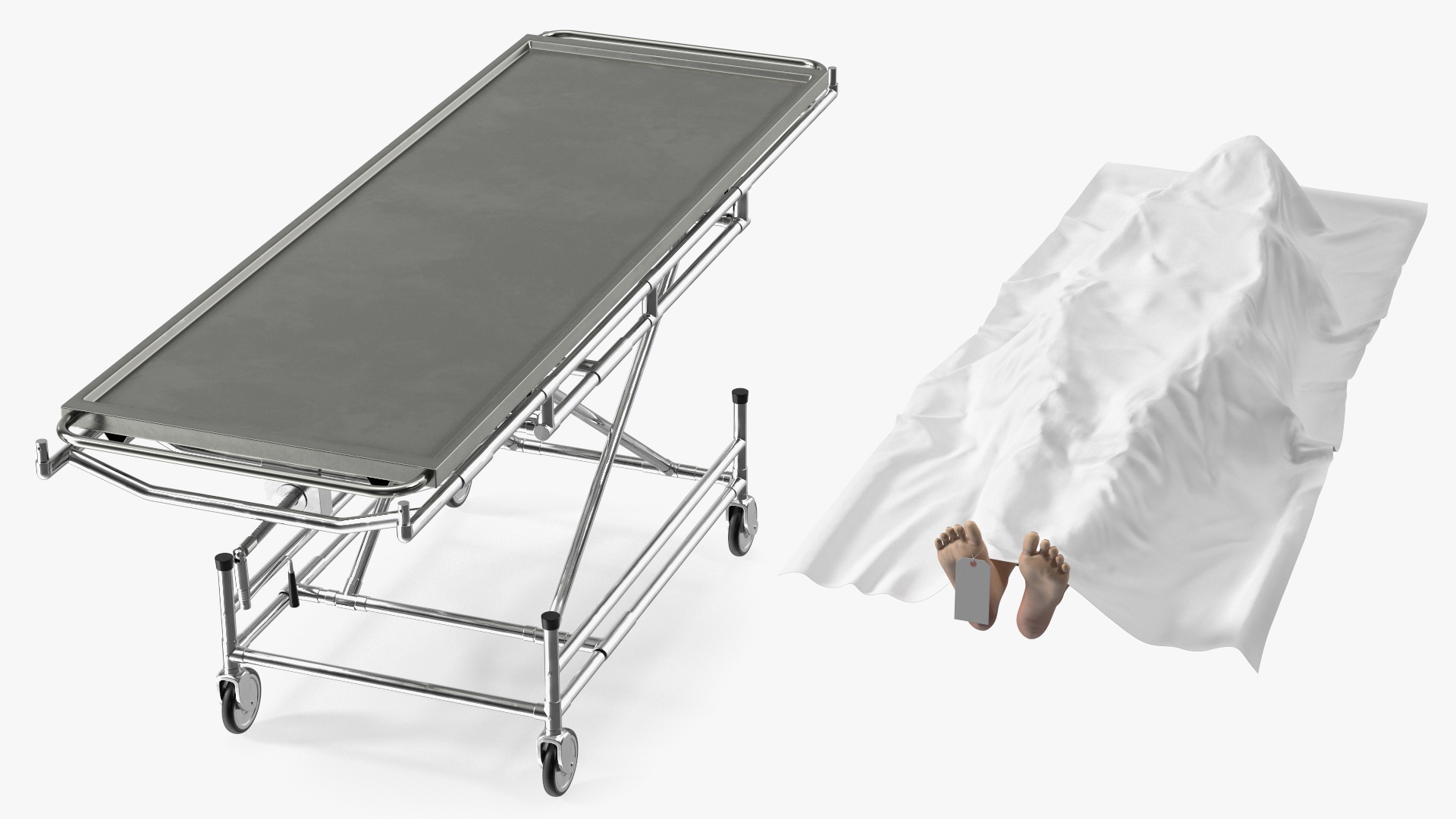 3D Morgue Gurney with Female Corpse and Tray