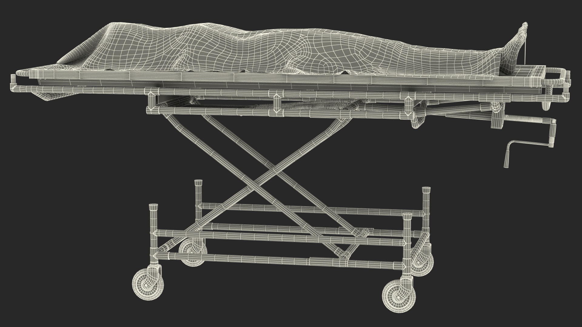 3D Morgue Gurney with Female Corpse and Tray