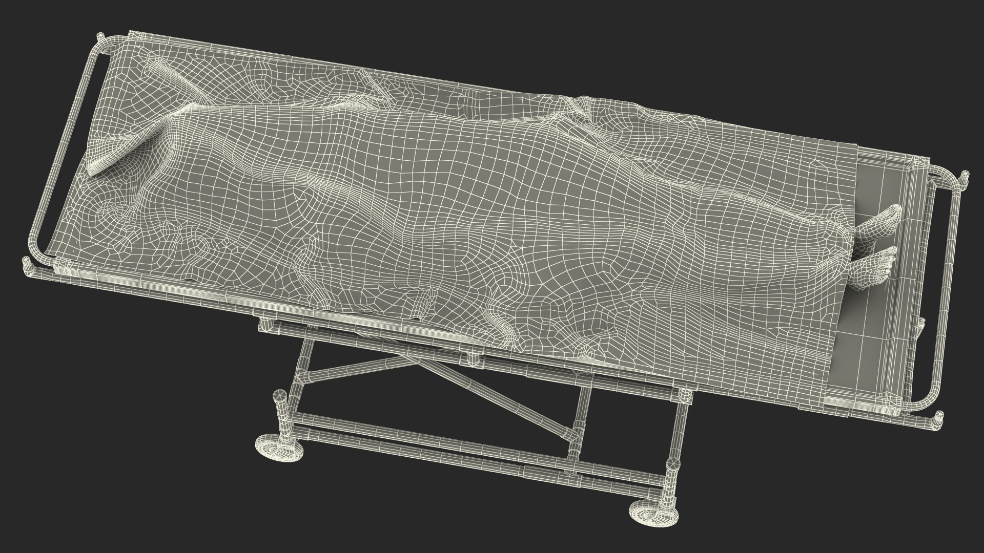 3D Morgue Gurney with Female Corpse and Tray
