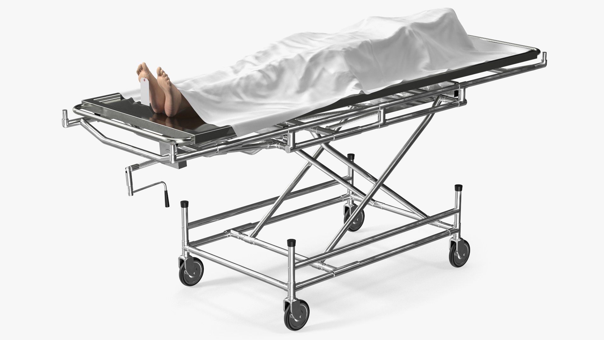 3D Morgue Gurney with Female Corpse and Tray