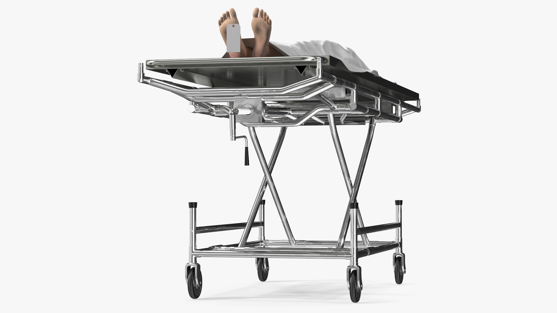 3D Morgue Gurney with Female Corpse and Tray