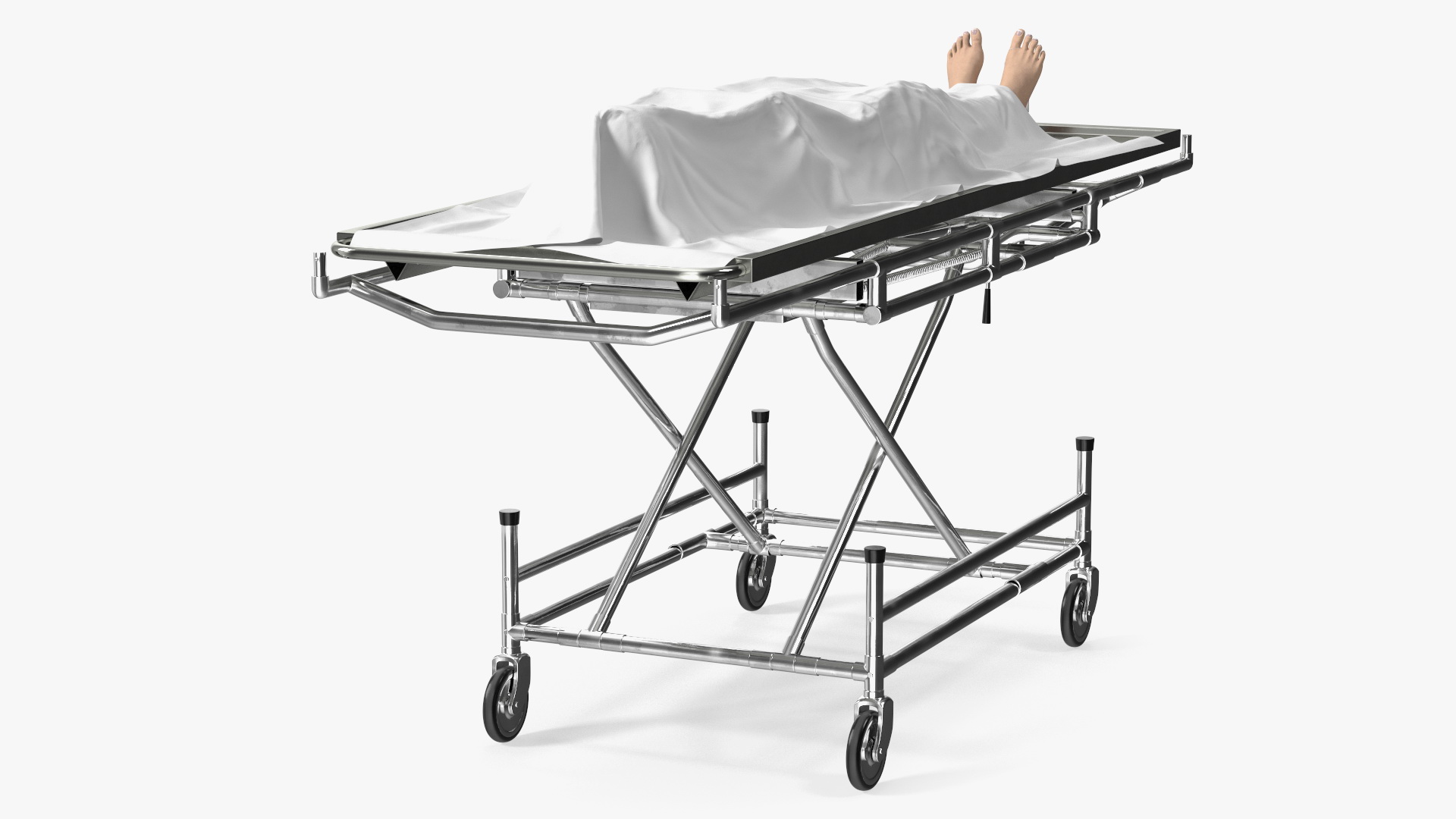 3D Morgue Gurney with Female Corpse and Tray
