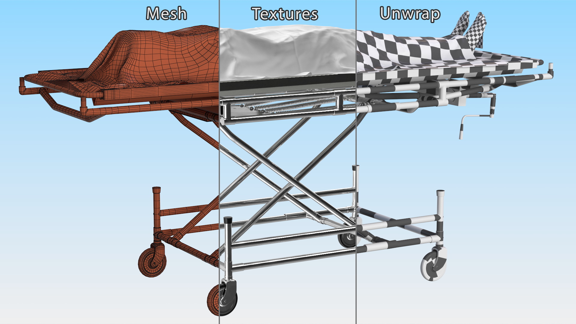 3D Morgue Gurney with Female Corpse and Tray