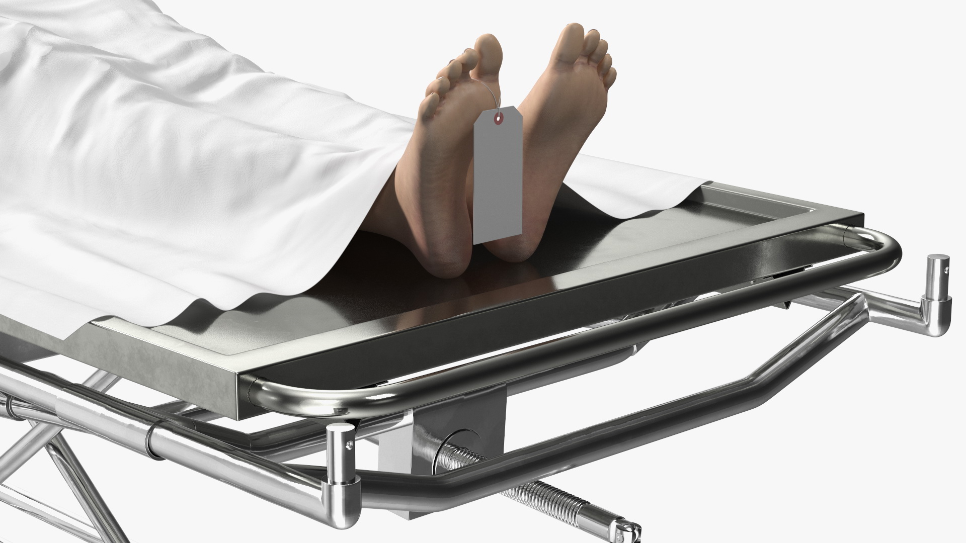 3D Morgue Gurney with Female Corpse and Tray