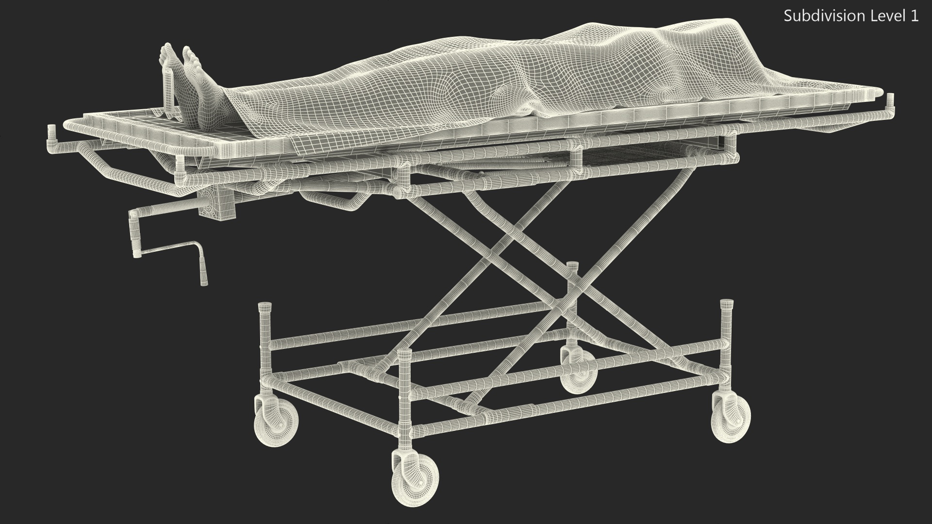 3D Morgue Gurney with Female Corpse and Tray