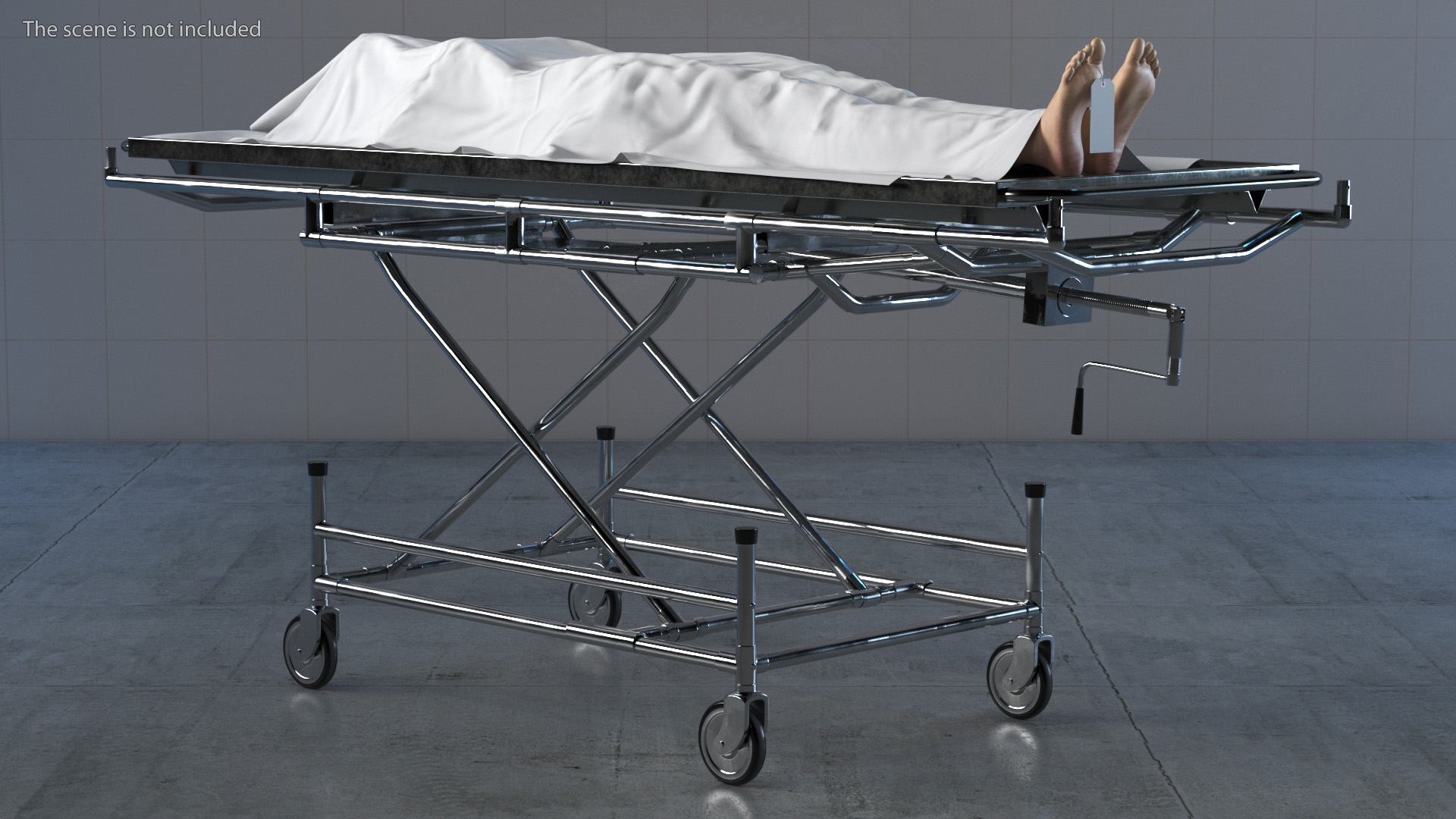 3D Morgue Gurney with Female Corpse and Tray