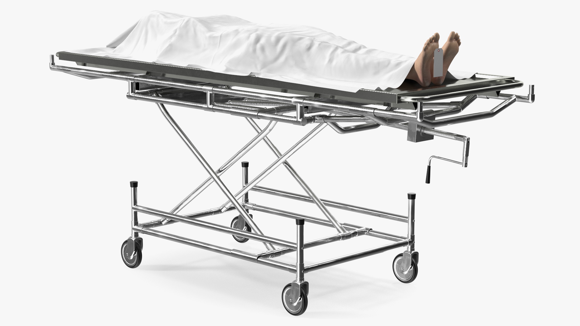 3D Morgue Gurney with Female Corpse and Tray