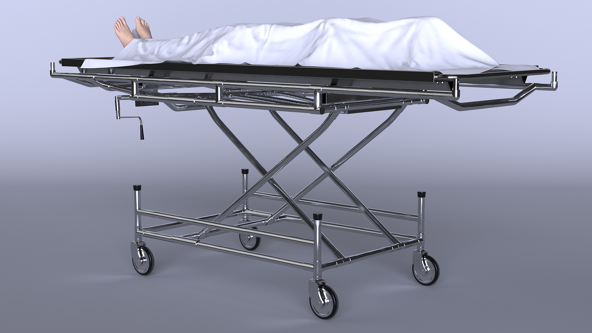 3D Morgue Gurney with Female Corpse and Tray