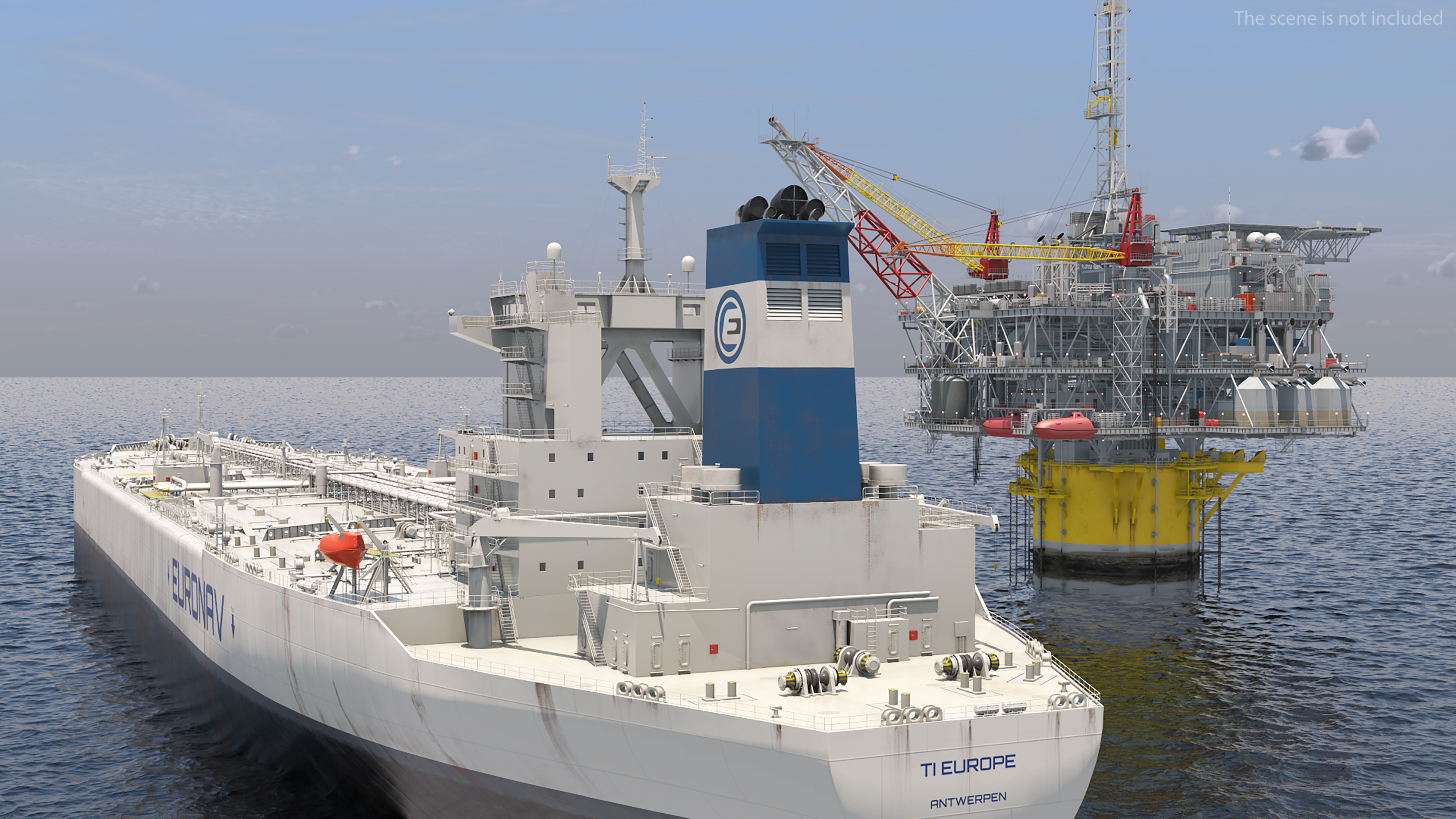 3D Offshore Oil Platform with TI Europe Tanker Ship model