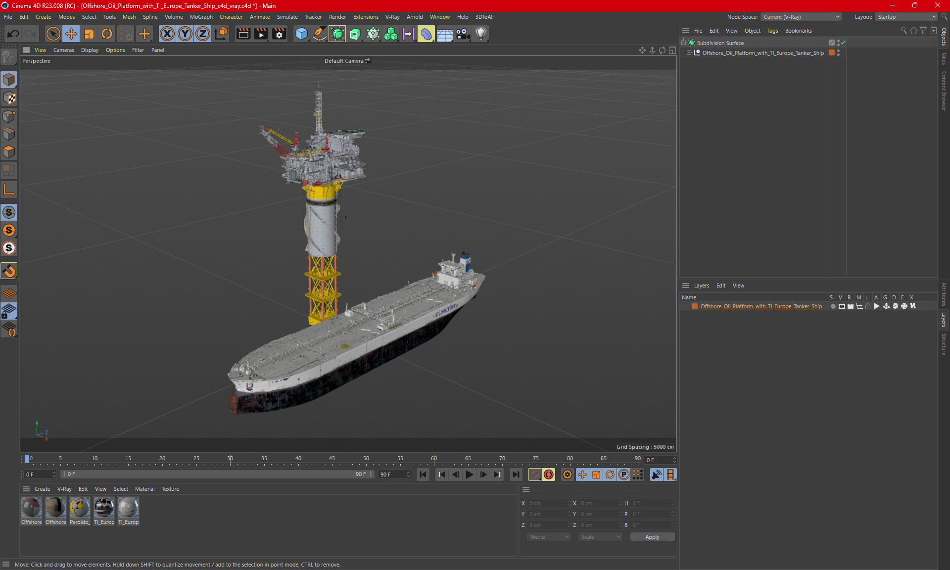 3D Offshore Oil Platform with TI Europe Tanker Ship model