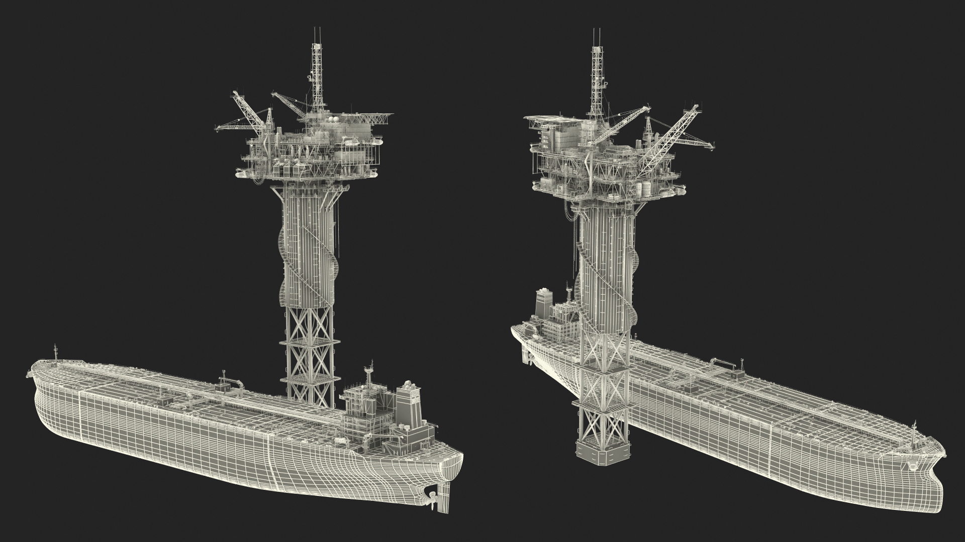 3D Offshore Oil Platform with TI Europe Tanker Ship model