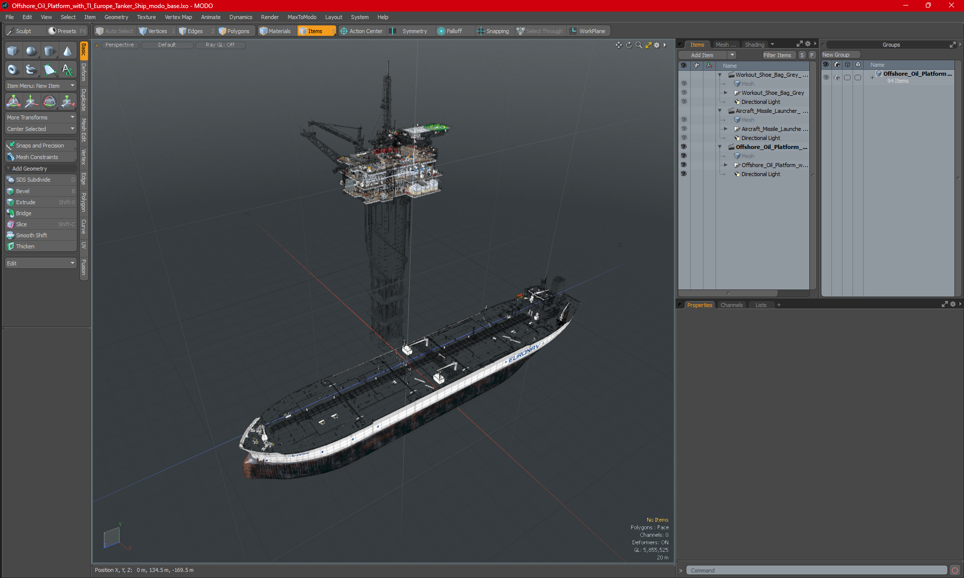 3D Offshore Oil Platform with TI Europe Tanker Ship model