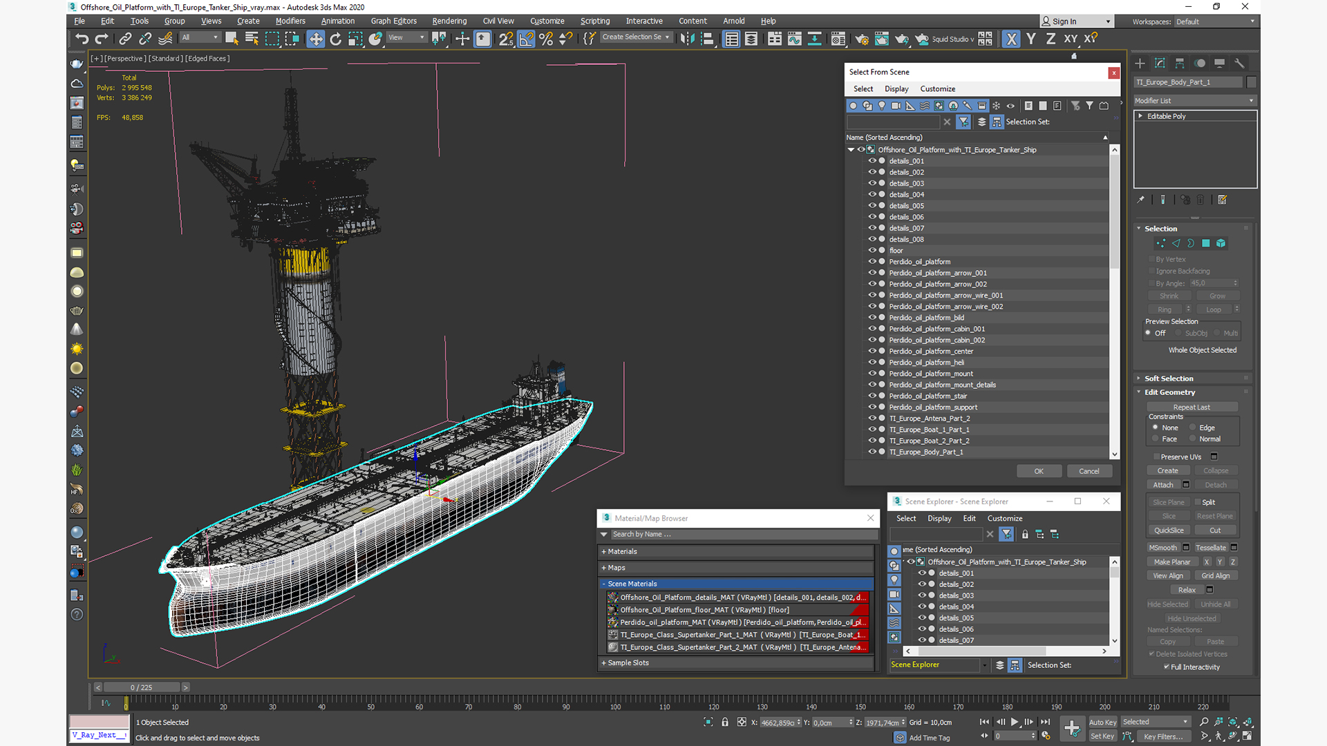 3D Offshore Oil Platform with TI Europe Tanker Ship model