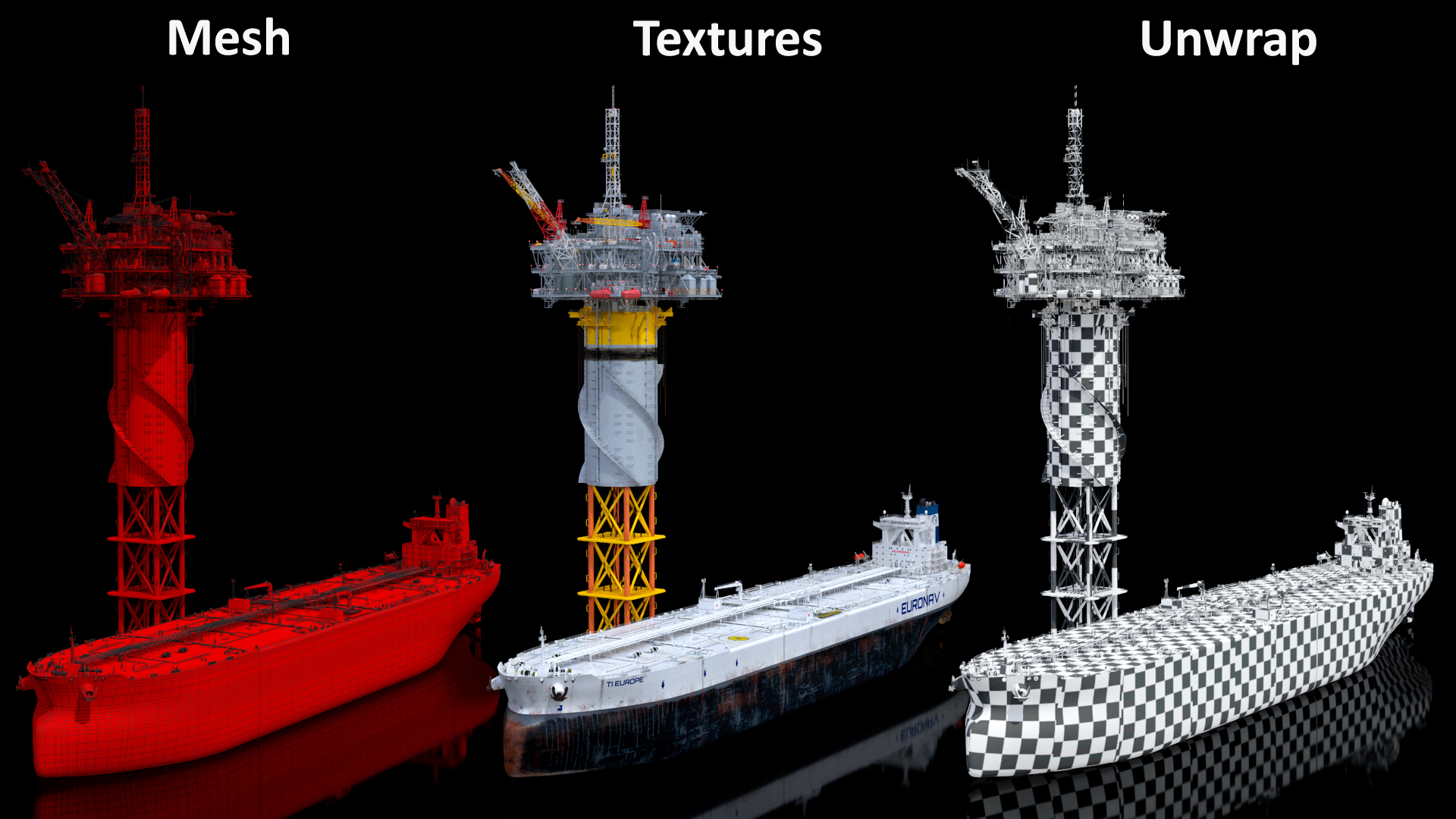 3D Offshore Oil Platform with TI Europe Tanker Ship model