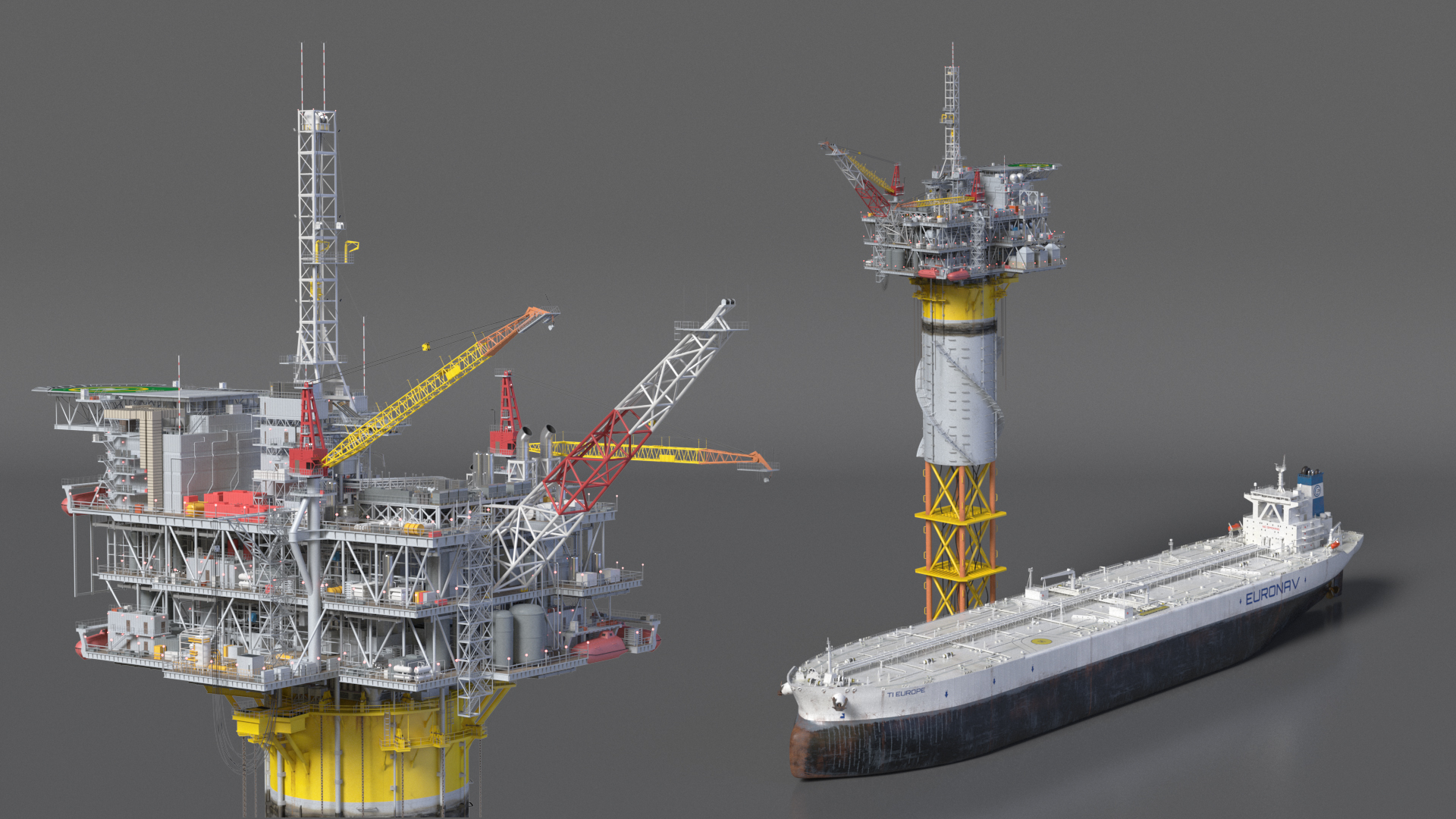 3D Offshore Oil Platform with TI Europe Tanker Ship model
