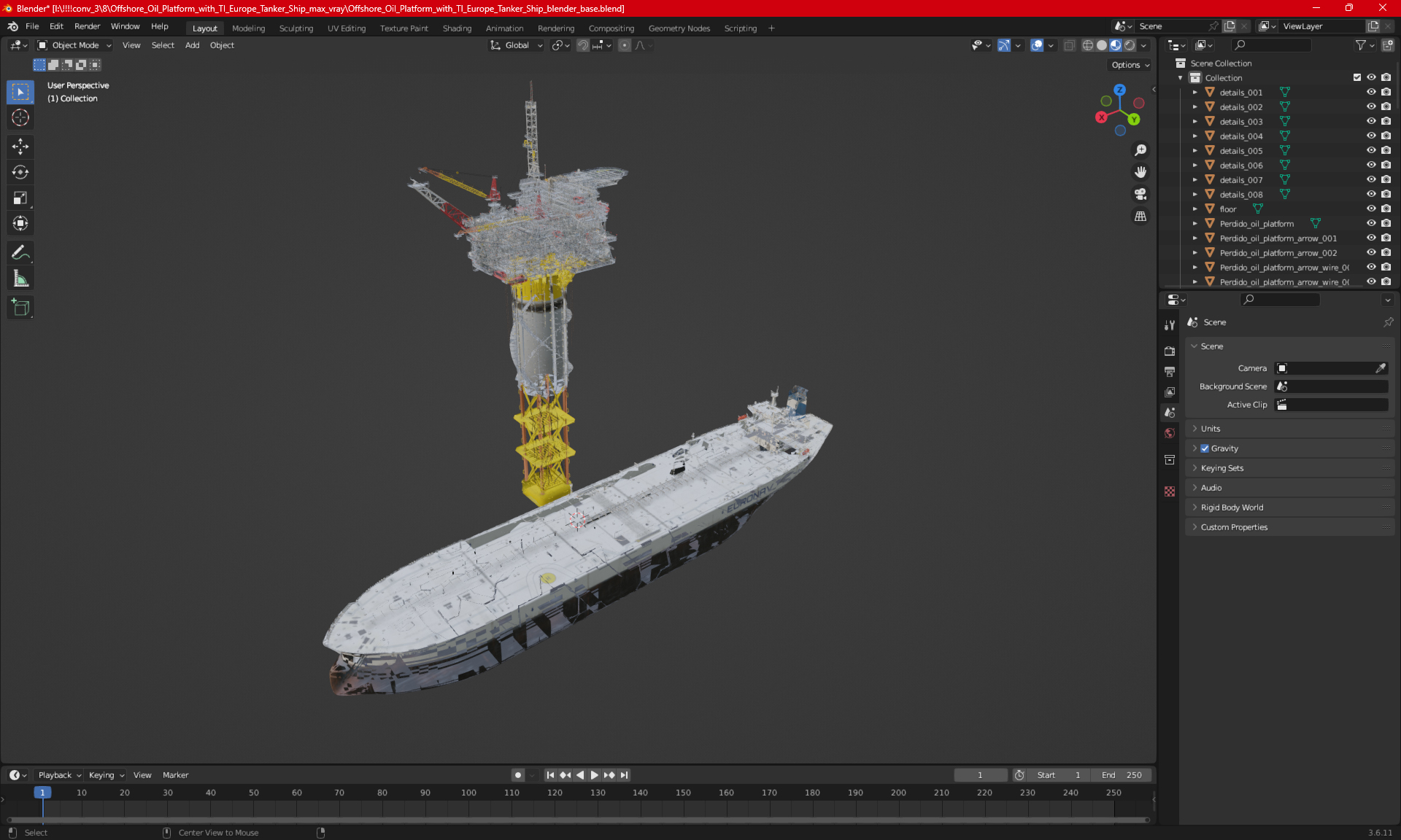 3D Offshore Oil Platform with TI Europe Tanker Ship model