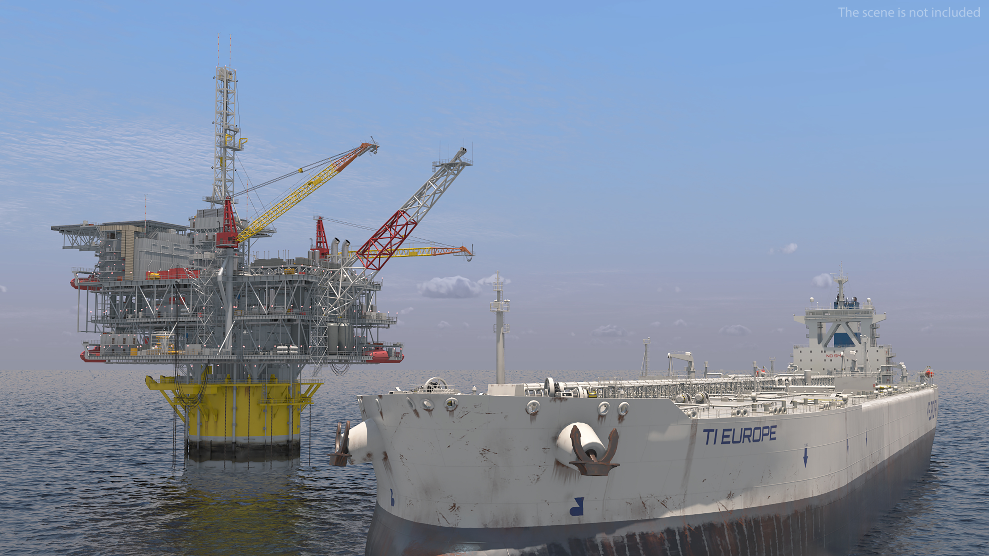 3D Offshore Oil Platform with TI Europe Tanker Ship model