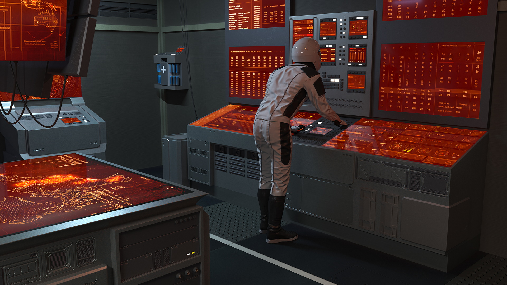 3D Command Room with Operators Red