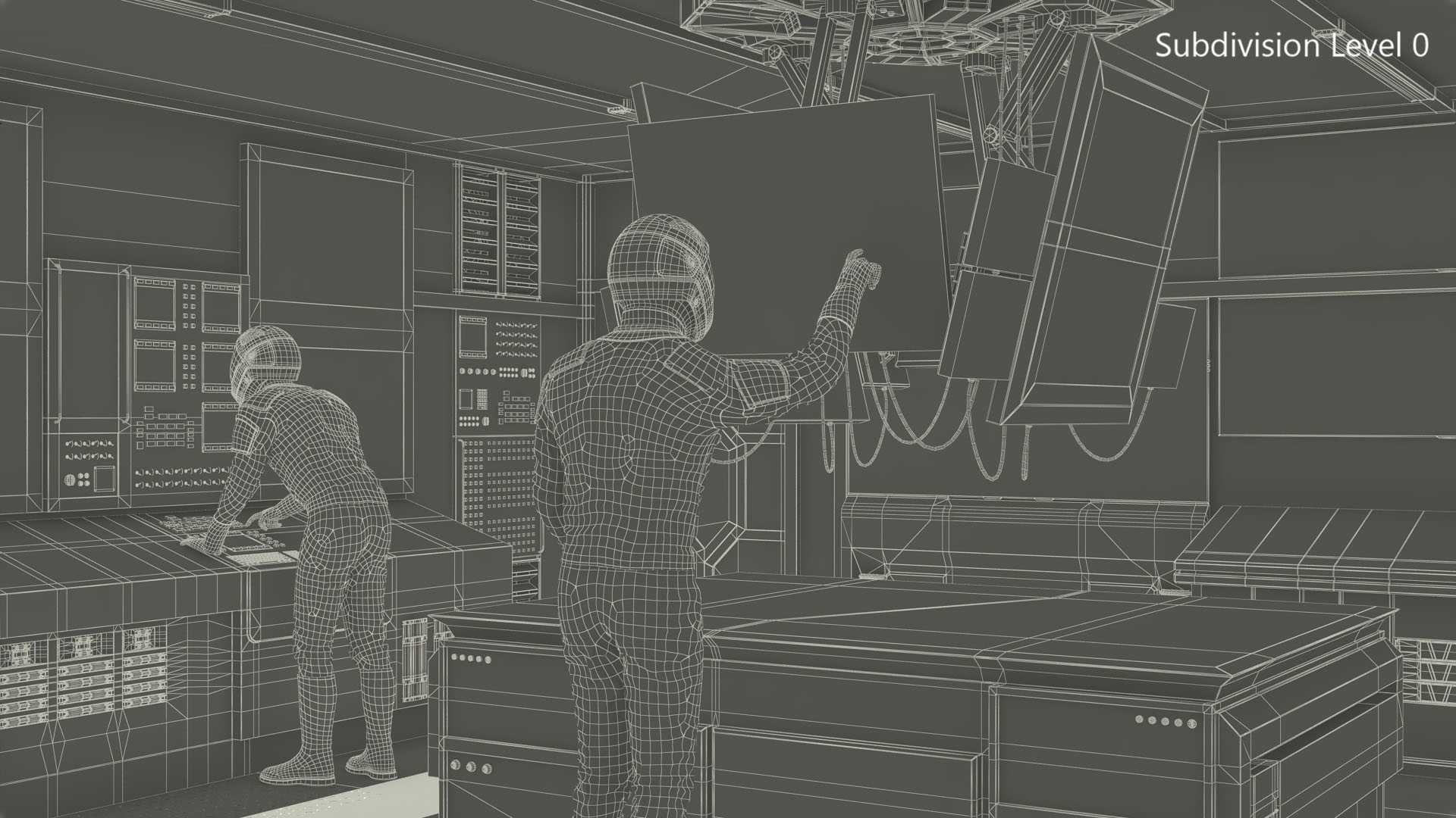 3D Command Room with Operators Red