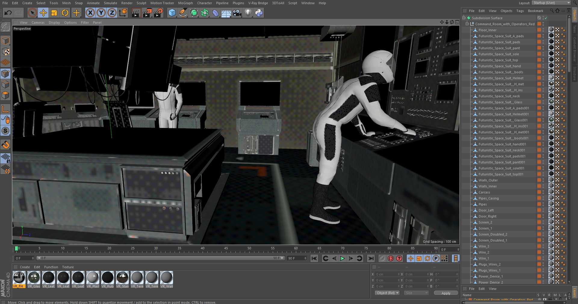 3D Command Room with Operators Red