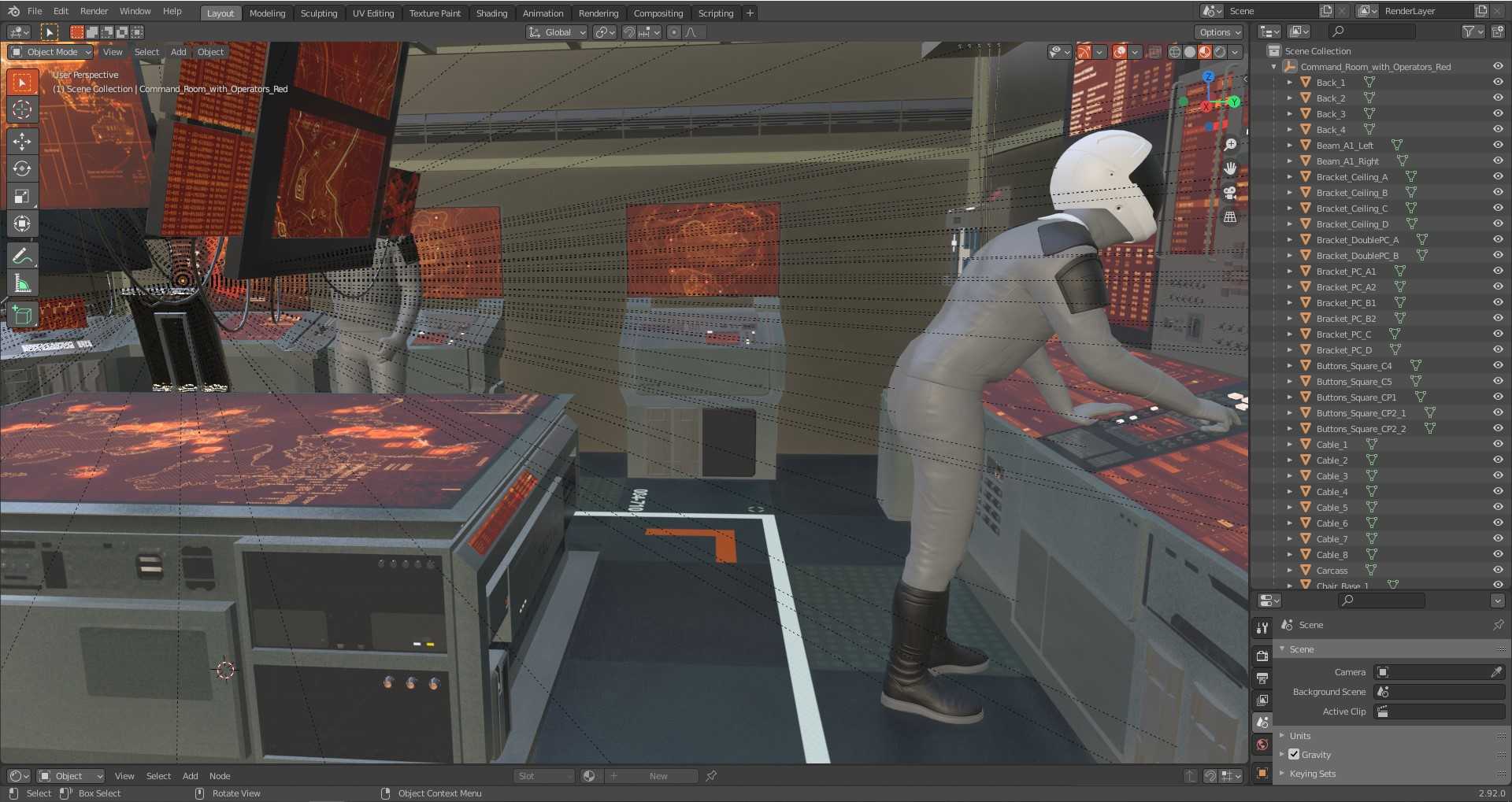 3D Command Room with Operators Red