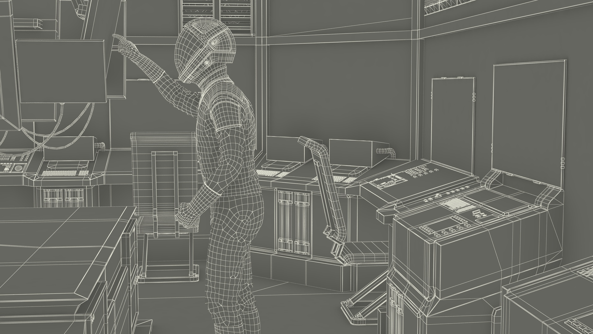3D Command Room with Operators Red