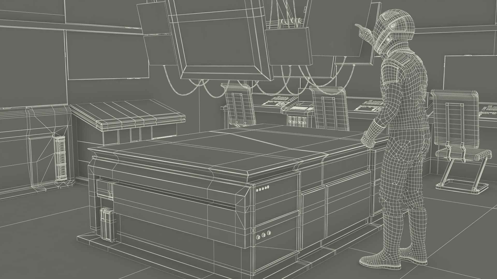 3D Command Room with Operators Red