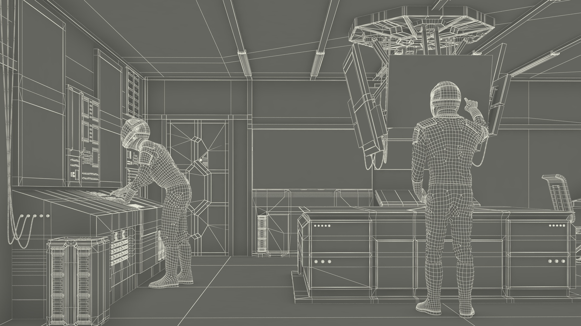3D Command Room with Operators Red